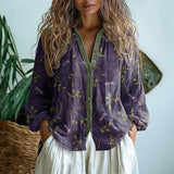 Blouse Vintage à Imprimé Feuilles