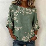 Blouse Vintage à Imprimé Feuilles