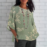Blouse Vintage à Imprimé Feuilles