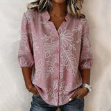 Blouse Vintage à Imprimé Feuilles