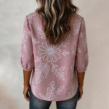 Blouse Vintage à Imprimé Feuilles