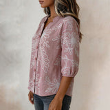 Blouse Vintage à Imprimé Feuilles