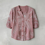 Blouse Vintage à Imprimé Feuilles