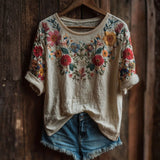 T-shirt à Imprimé Floral Vintage