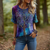 T-shirt Imprimé Arbre en Dégradé