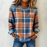 Blouse Vintage en Style Patchwork avec Motif à Carreaux