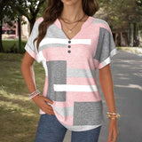 Blouse Casual à Blocs de Couleurs