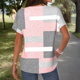 Blouse Casual à Blocs de Couleurs