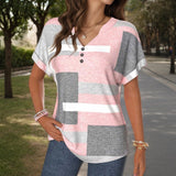 Blouse Casual à Blocs de Couleurs