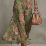 Amelia - Robe Maxi Chiffon à Fleurs Vertes à Décolleté Halter